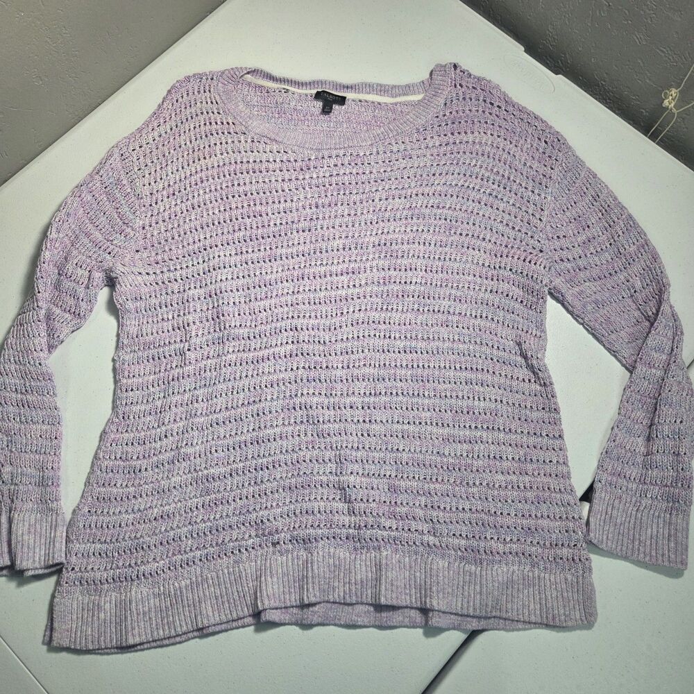Talbots Open Knit Sweater Womens 2X Lavender Purple Space Dye Crewneck Pullover